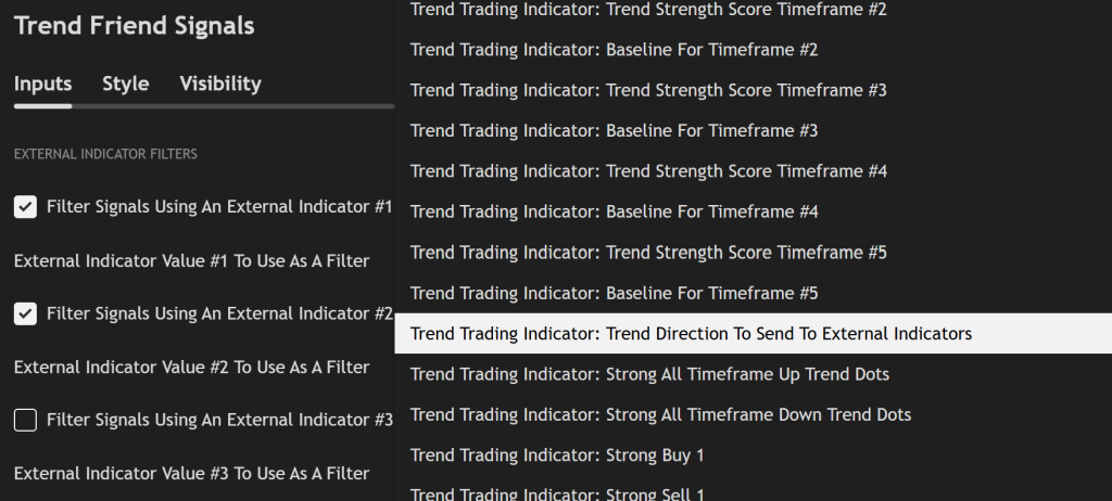 setting up signal filtering using the trend trading indicator
