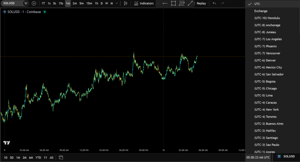 timezone menu with utc selected