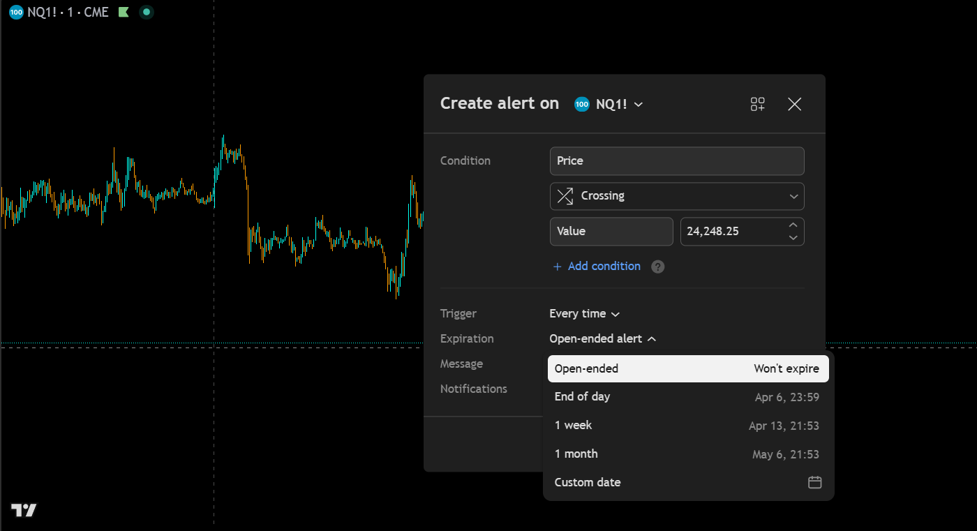 select the expiration tab and then choose from the available alert expiration options